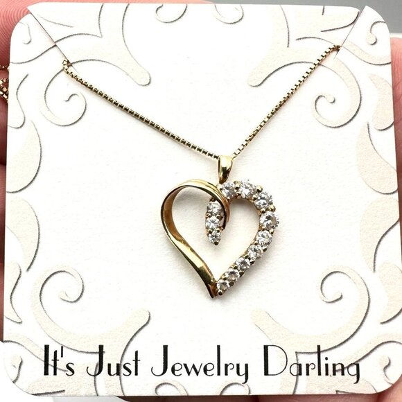 Womens Necklace 10K Yellow Gold Cubic Zirconia Heart Pendant Gift Idea for Her - Picture 5 of 9